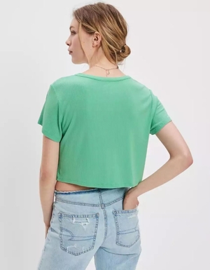 T Shirts American Eagle AE Cropped Soft & Sexy Pocket Tee Vert Femme | SKY-24731792